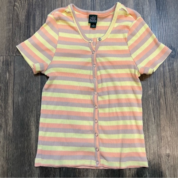 Women’s Striped Colorful Short Sleeves Top Size XS - Picture 1 of 8
